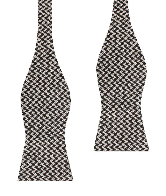 Black Houndstooth Spider Linen Self Bow Tie