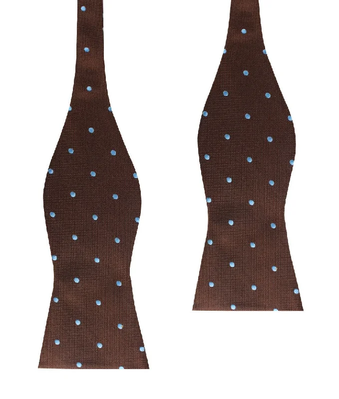 Brown on Blue Polkadot Self Bow Tie