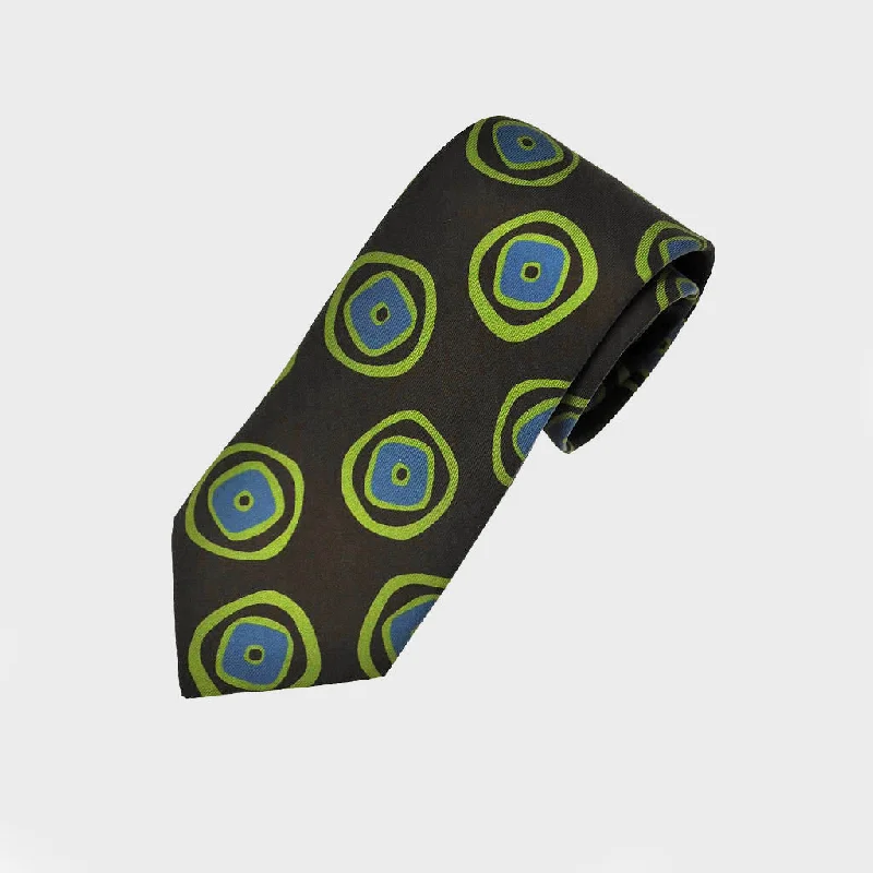 Cool Geo's Silk Tie in Brown, Lime & Blue