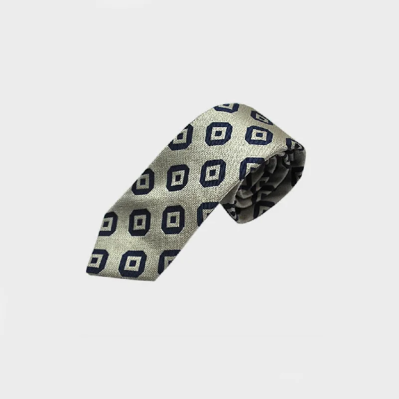 Diamond like Squares Natte Silk Tie in Blue & Grey