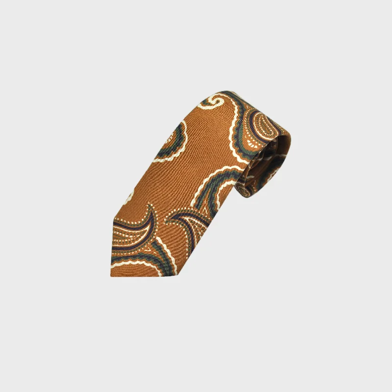 English Madder Paisley Silk Tie in Brown, Green & Blue