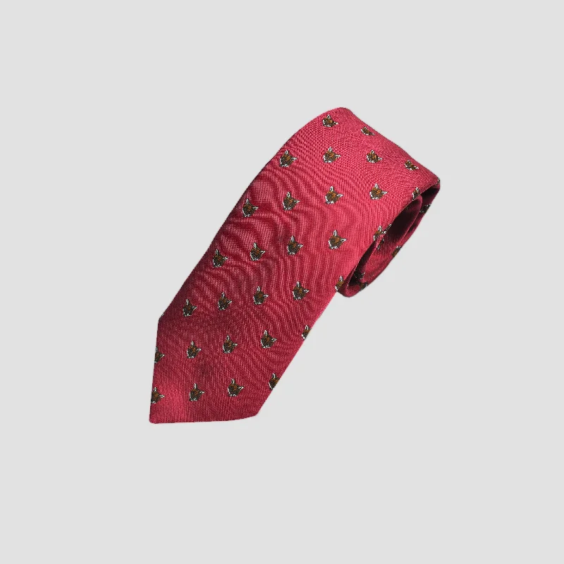 English Woven Silk Fox Face Tie in Pink