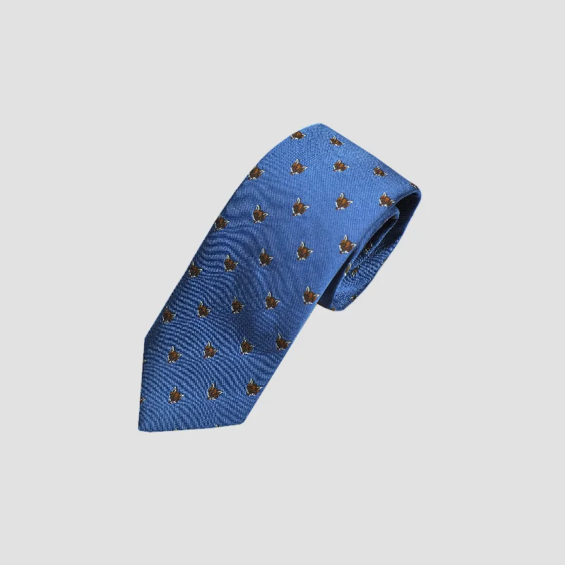 English Woven Silk Fox Face Tie in Light Blue