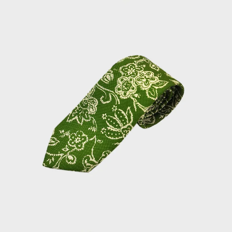 Floral Silk Tie in Lawn Green