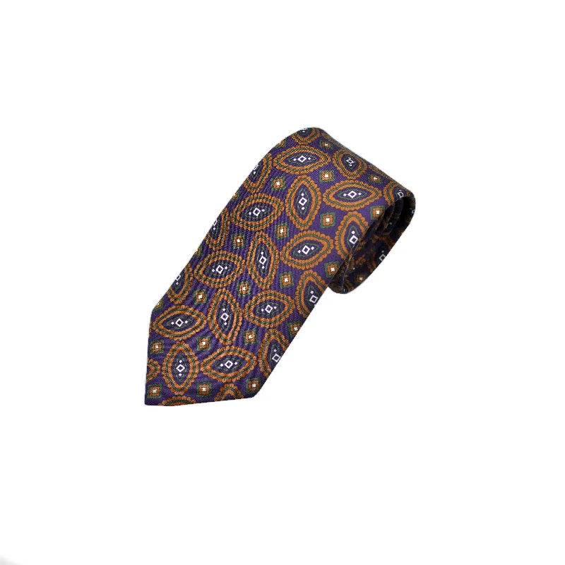 Florets 'Dusty Silk' Print Tie in Purple & Ochre