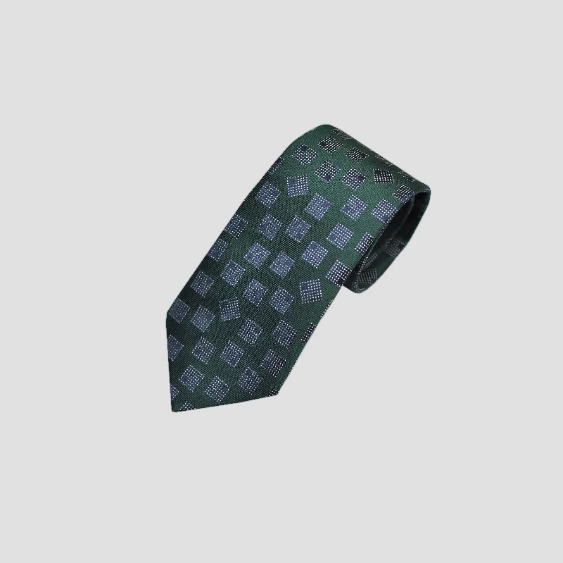 Geometric Squares Woven Silk Tie in Green