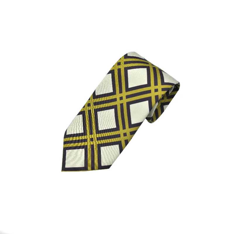 Lattice 'Dusty Silk' Print Tie in Mustard, Claret & Cream