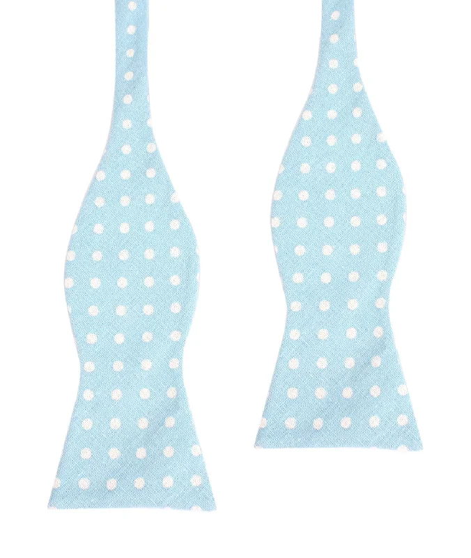 Light Blue Linen Polka Dot Self Tie Bow Tie