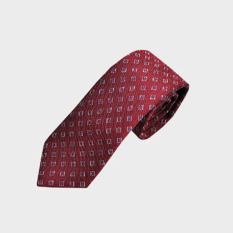 Little Squares Neat Repeat Raw Silk Tie in Claret