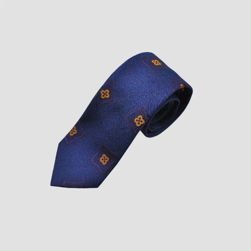 Medallions Tussah Silk Tie in Blue