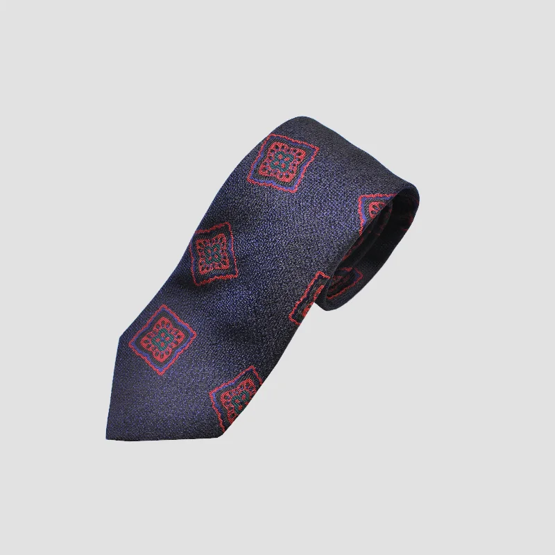 Medallions Tussah Silk Tie in Brown & Red