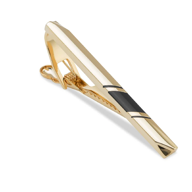 Mister Big Black Striped Gold Tie Bar