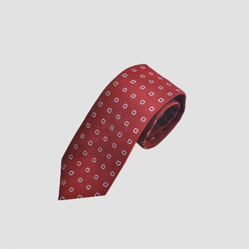 Geometric Repeat Silk Tie in Red, White & Blue