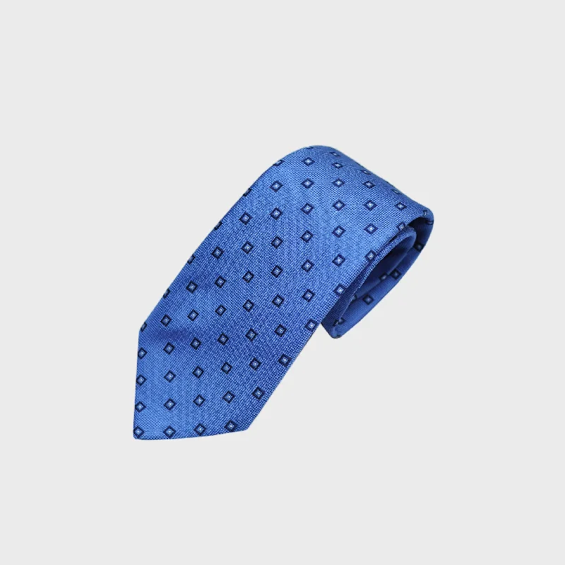 Neat Repeat Squares Woven Silk Tie in Light Blue & Navy