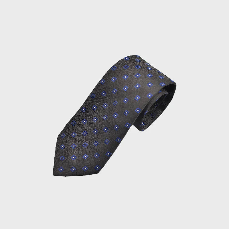 Neat Repeat Squares Woven Silk Tie in Brown & Blue