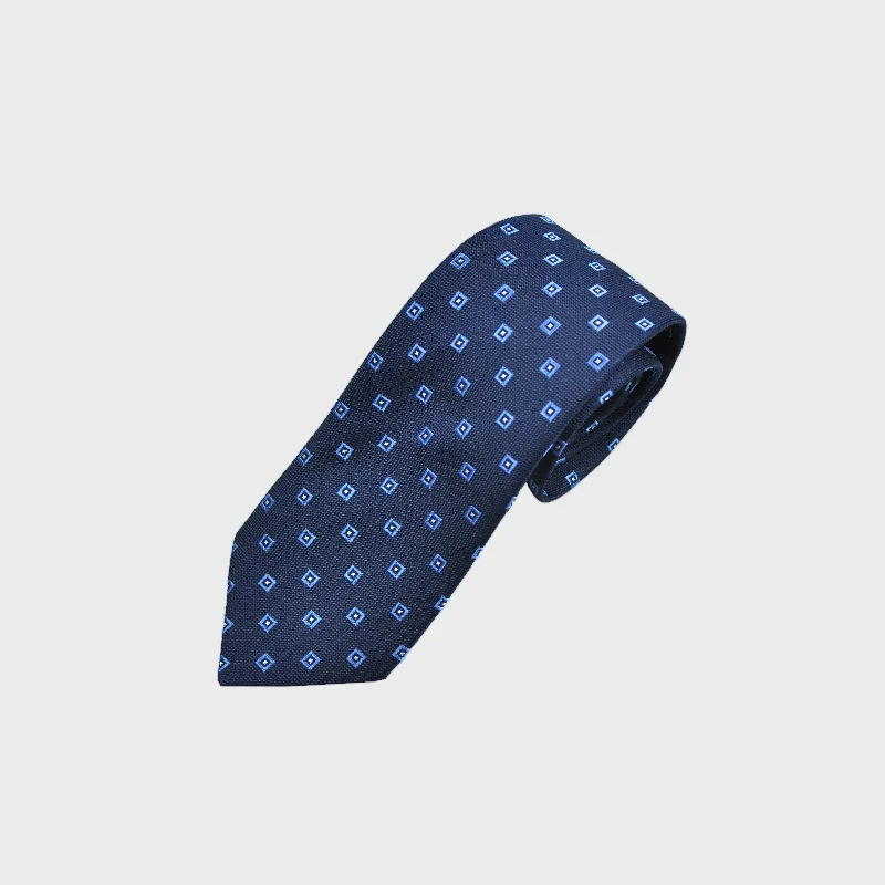 Neat Repeat Squares Woven Silk Tie in Navy & Blue