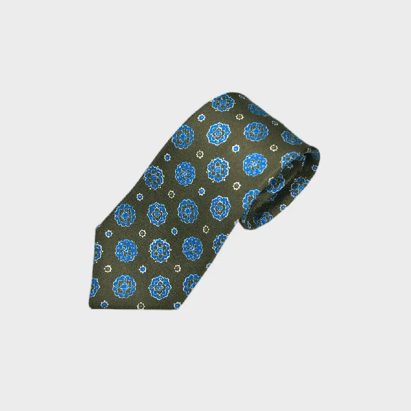 Olive and Cobalt Blue Funky Floret Silk Tie