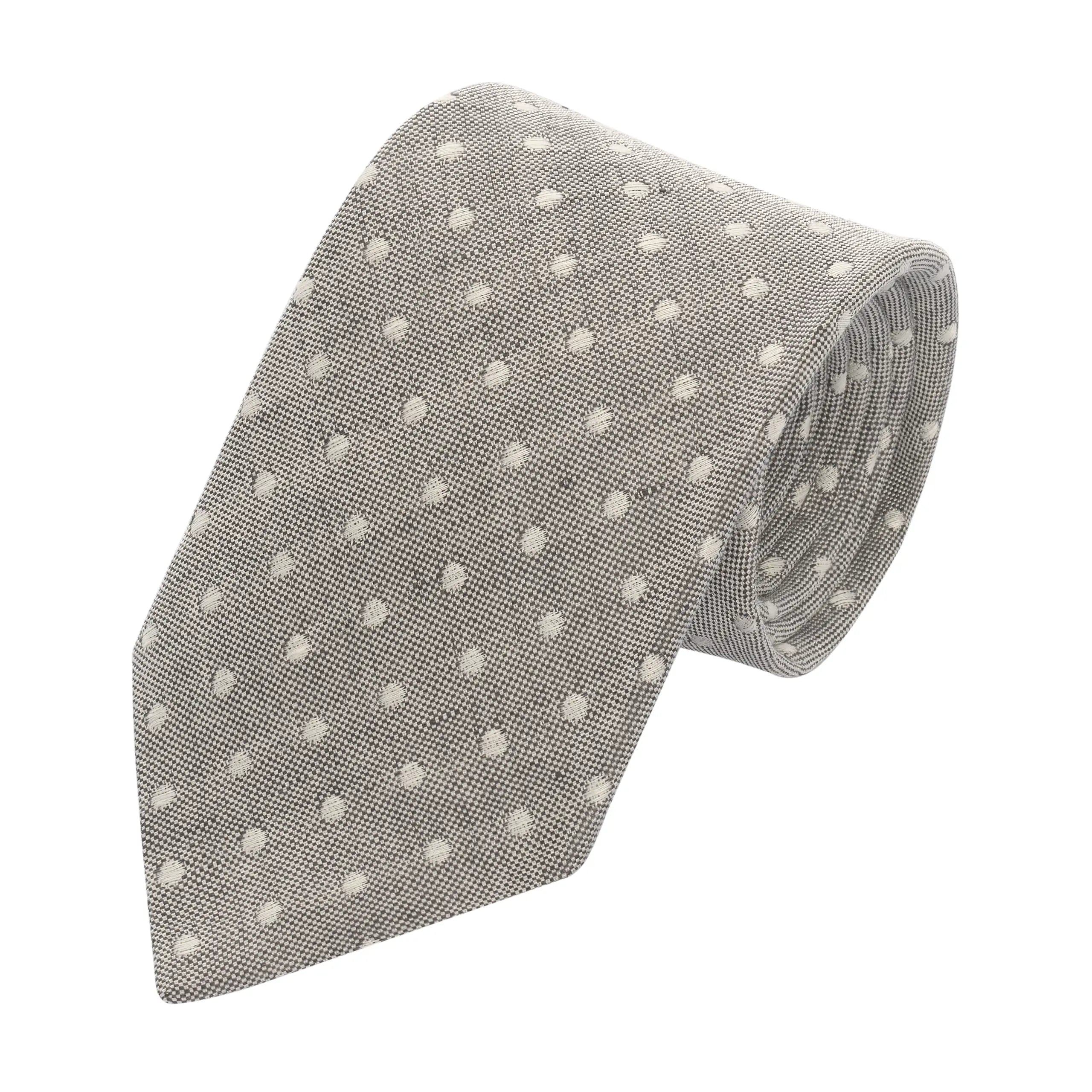 Polka Dot Woven Linen Tie in Grey