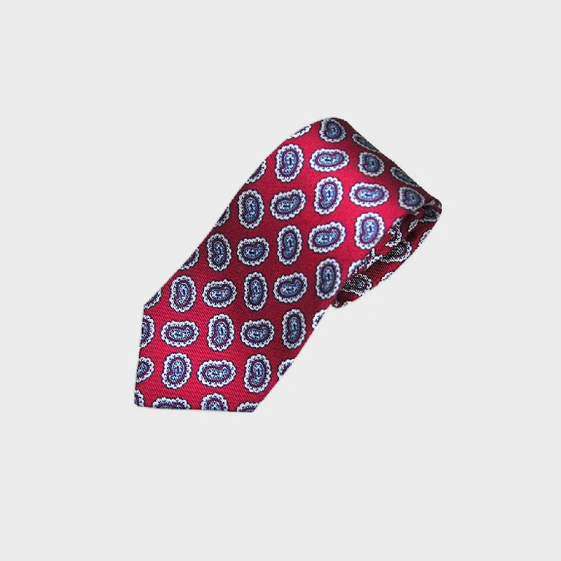 Red and Blue Paisley Teardrop Silk Tie