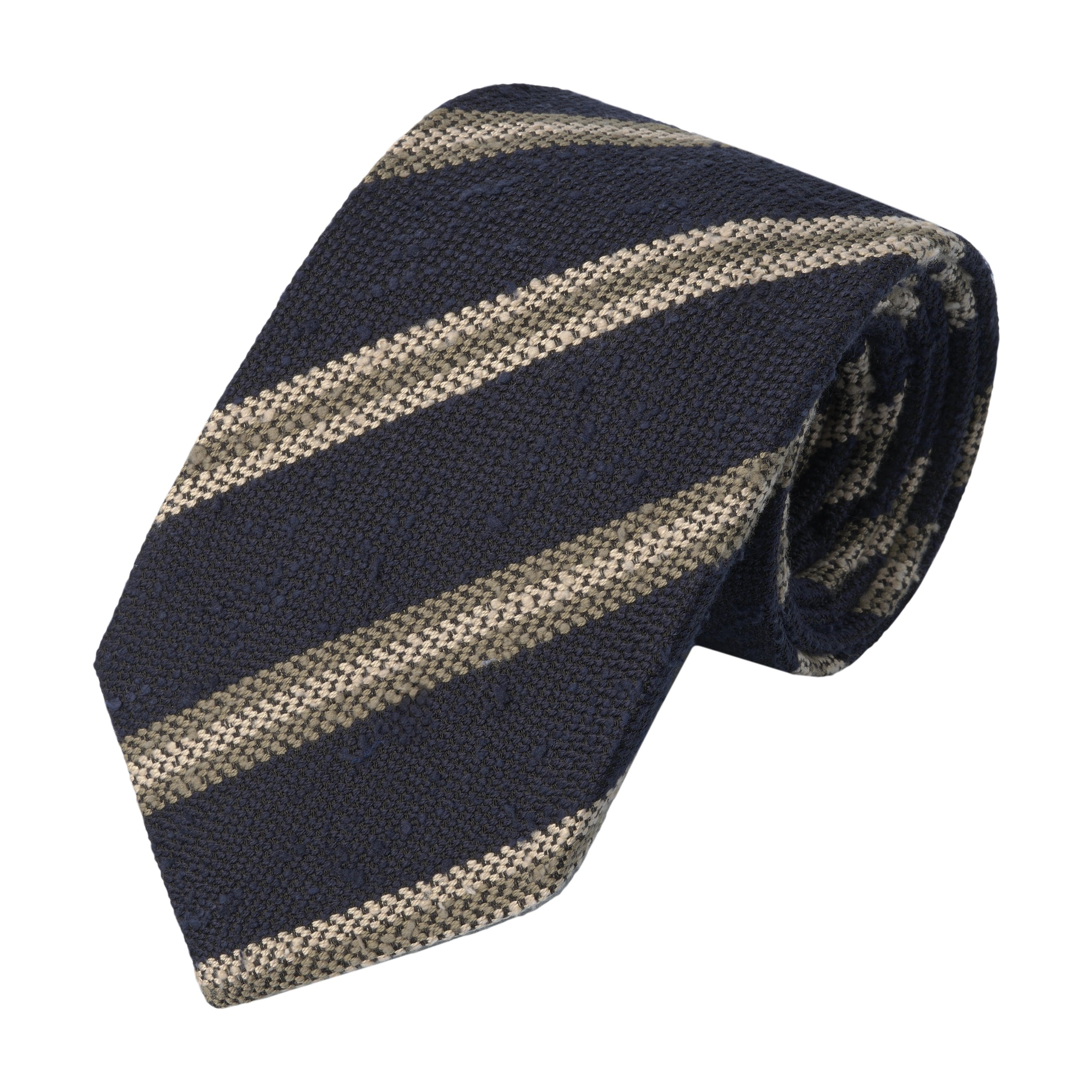 Regimental Wool Tie in Dark Blue, Beige and Green