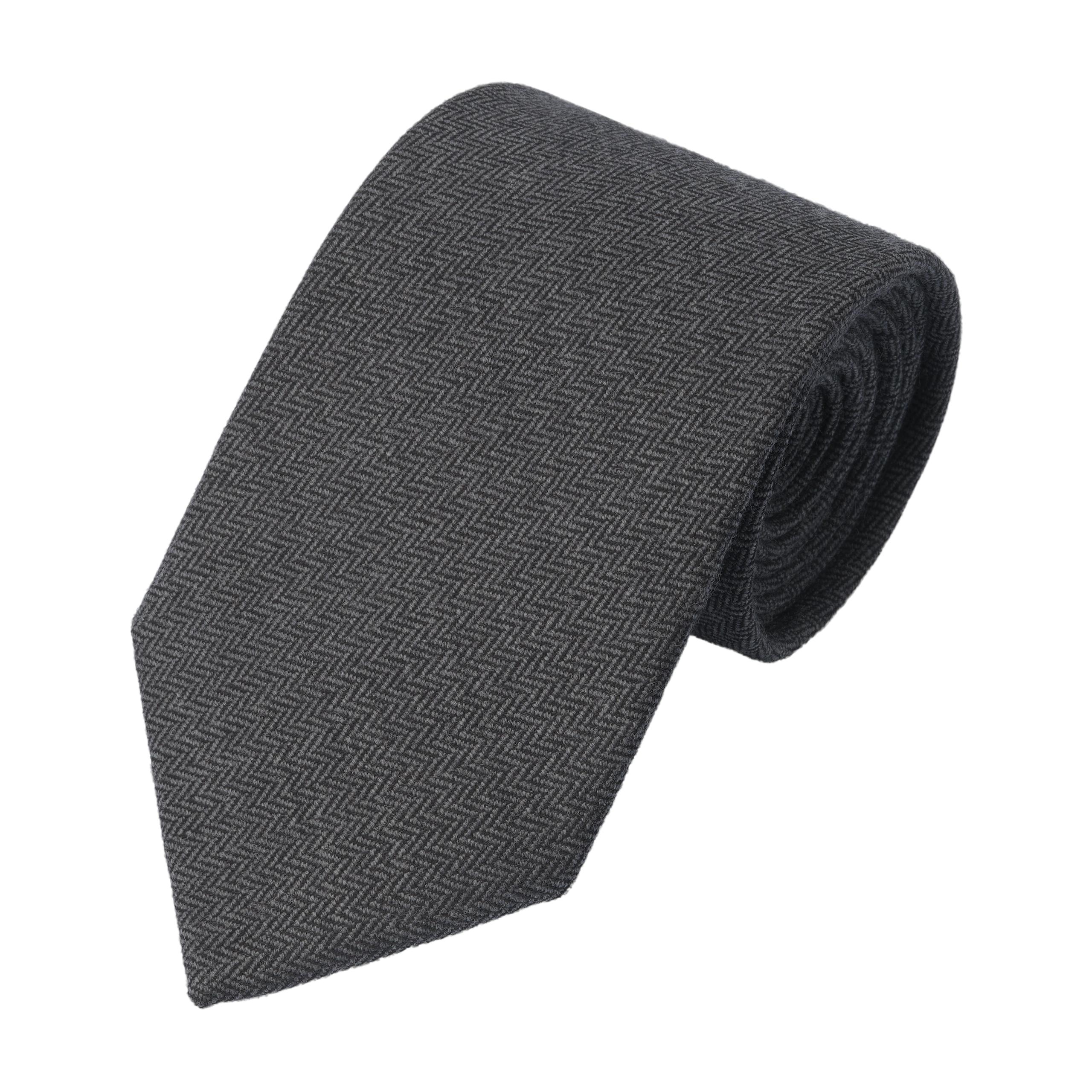 Herringbone Wool Tie in Dark Grey