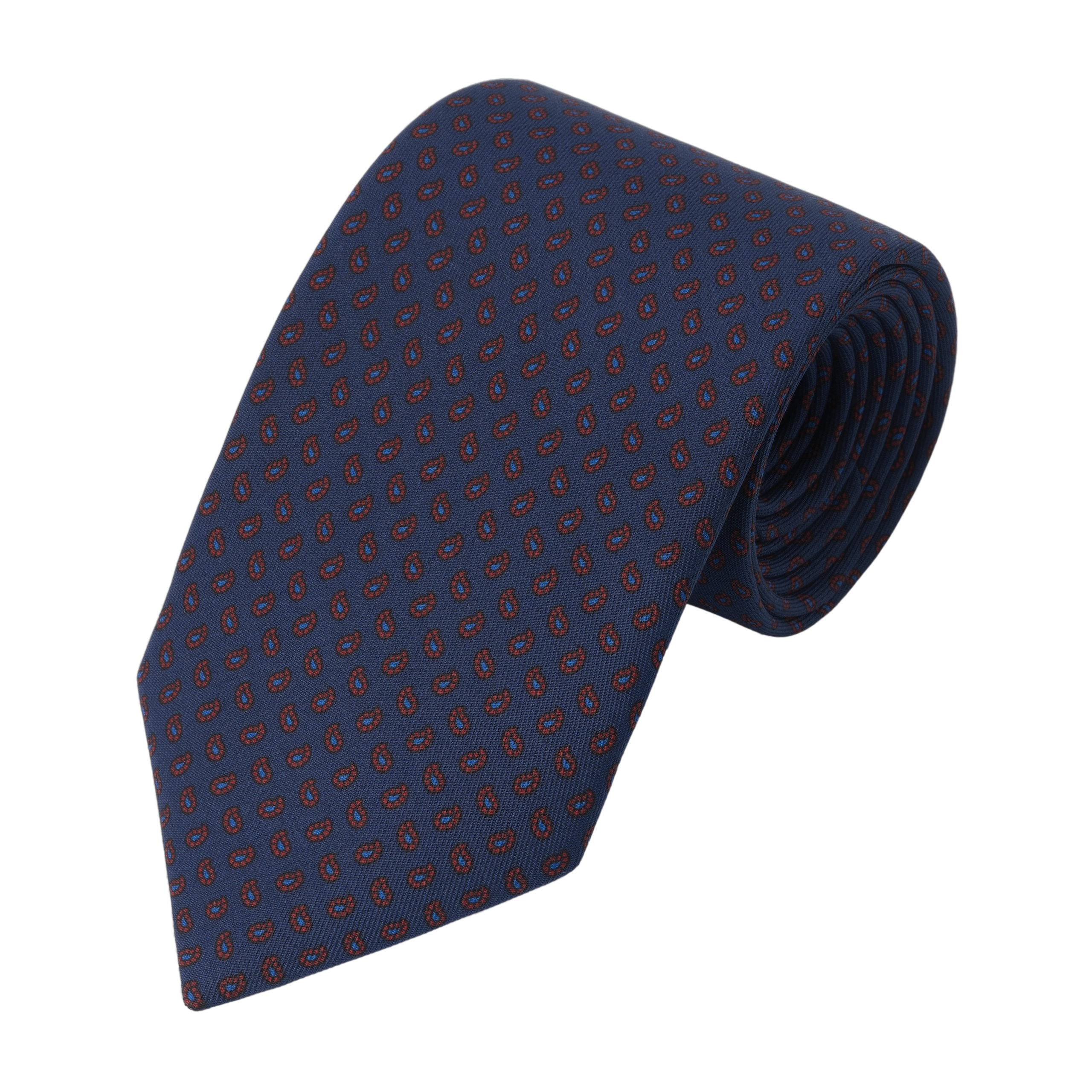 Paisley Printed Silk Tie in Dark Blue