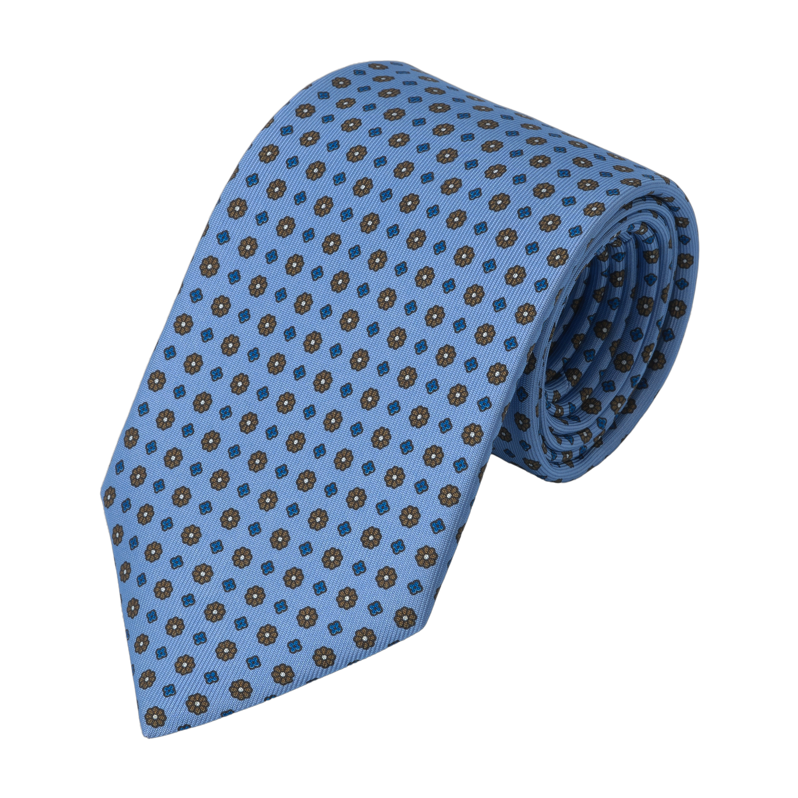 Flower Printed Silk Tie in Sky Blue