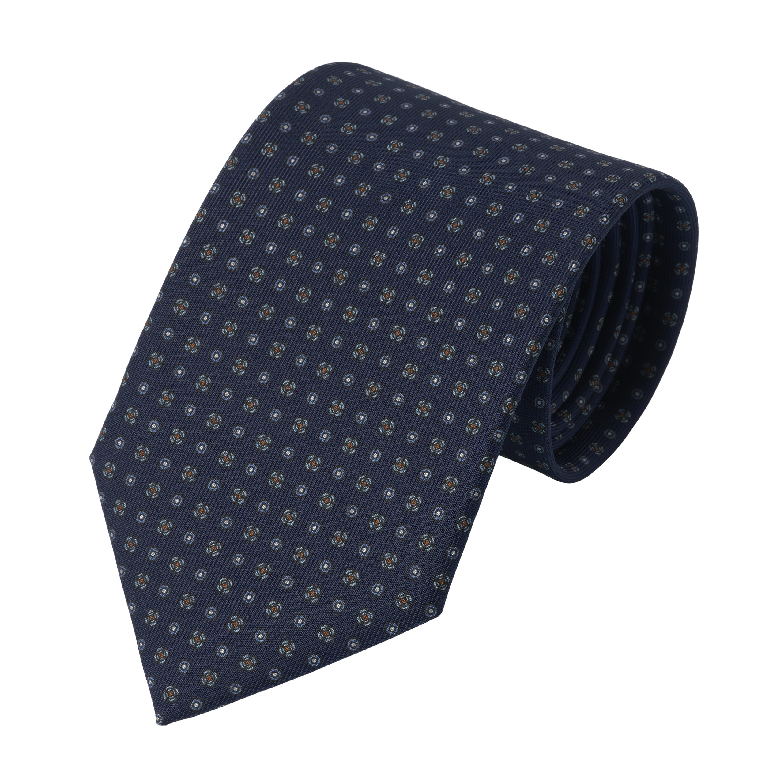 Flower Printed Silk Tie in Dark Blue