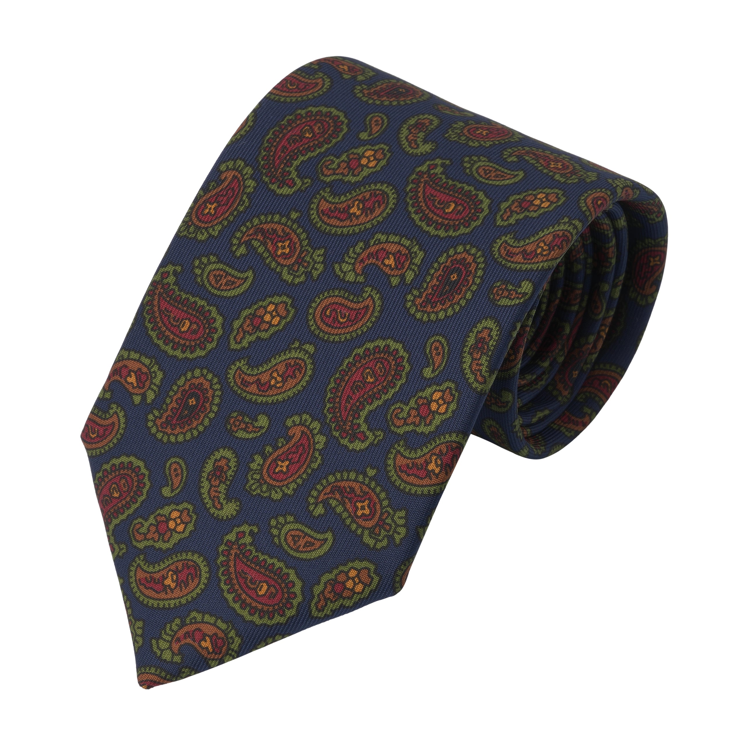 Printed Paisley Silk Tie in Dark Blue