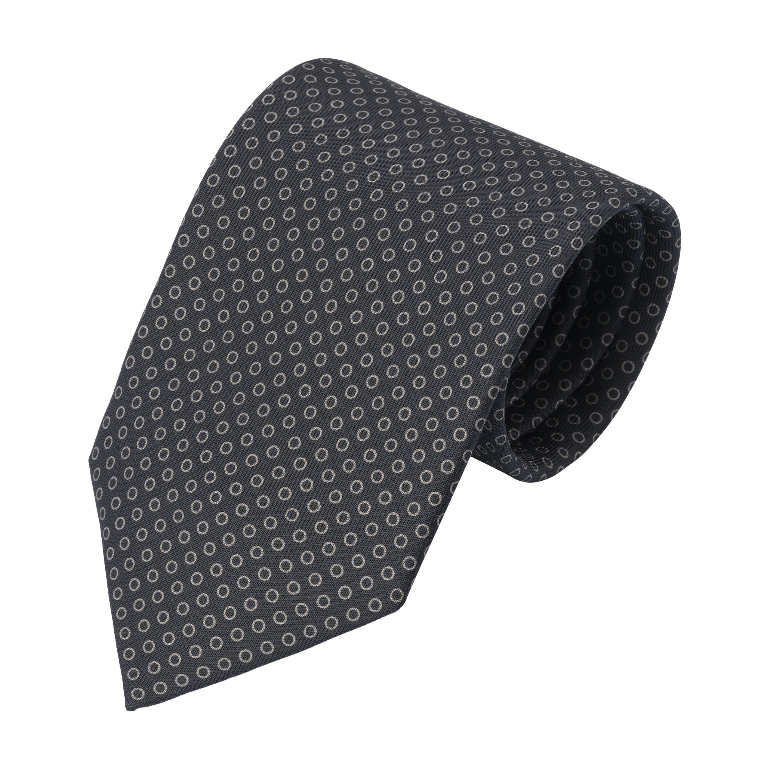 Printed Silk Tie in Graphite Grey