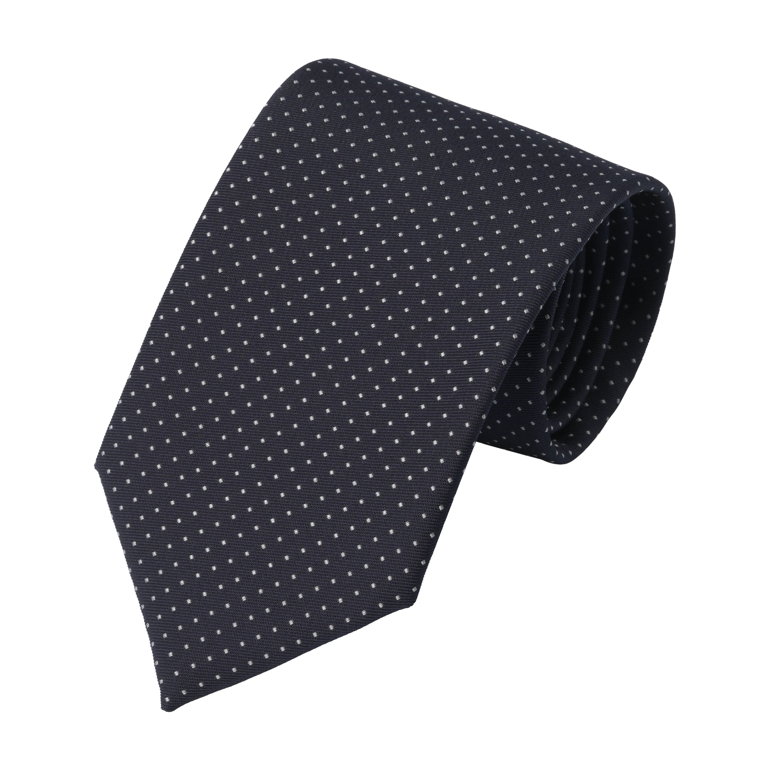 White Dot Silk Tie in Dark Blue