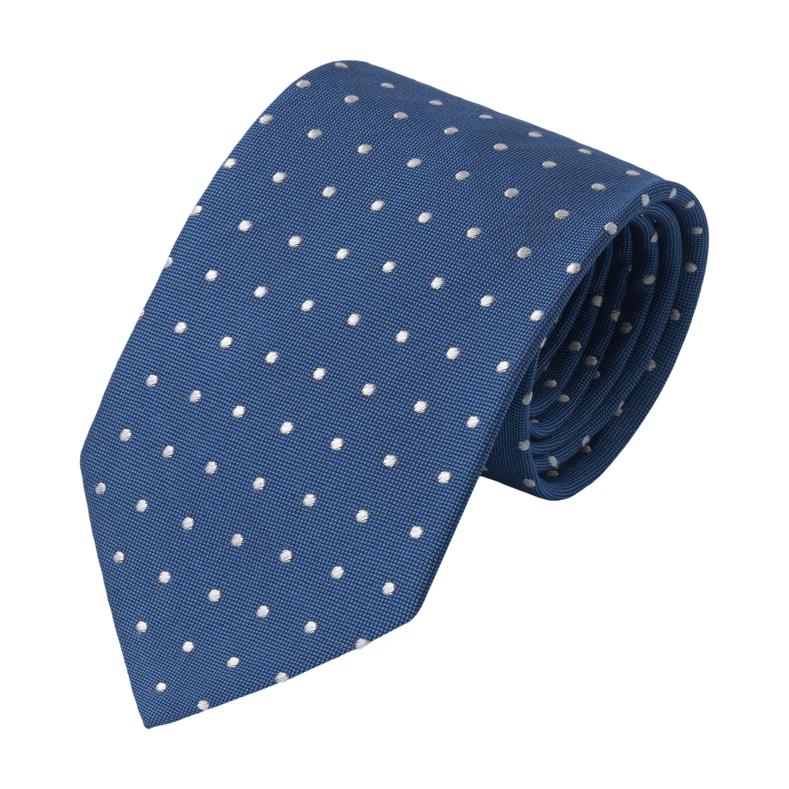 White Dot Silk Tie in Blue