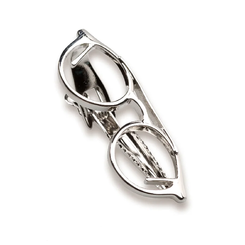 Silver Glasses Tie Bar