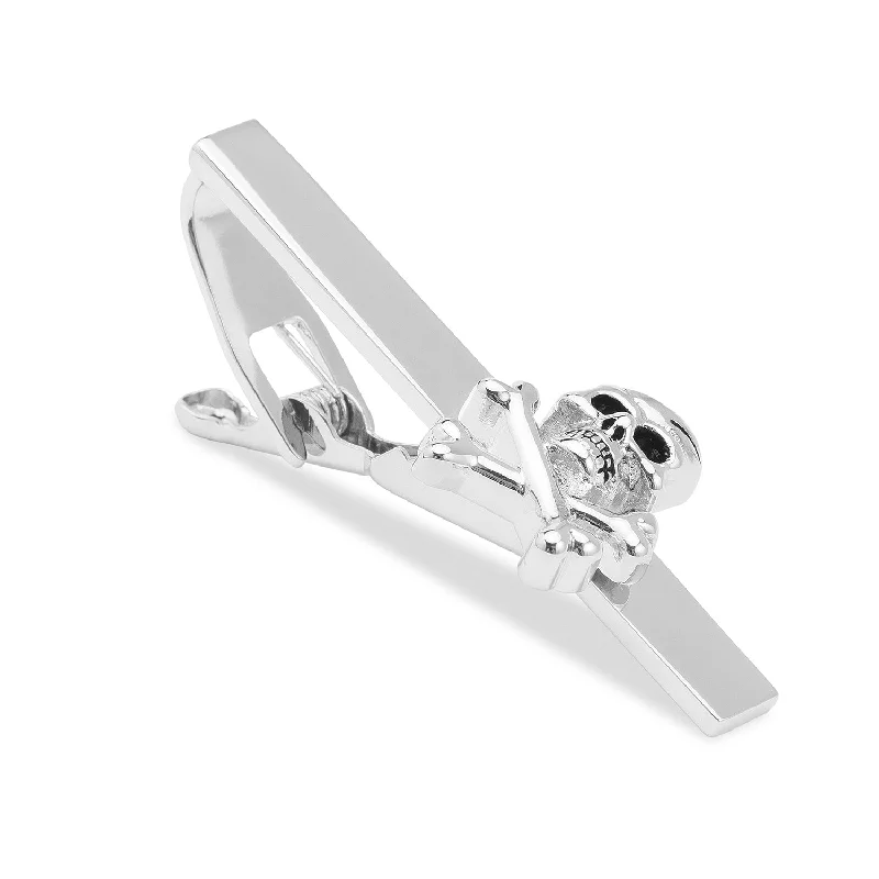 Silver Skull and Crossbones Tie Bar