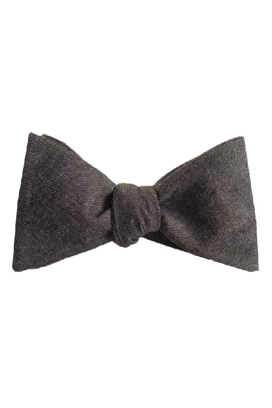 Solid Black Denim Self Tie Bow Tie