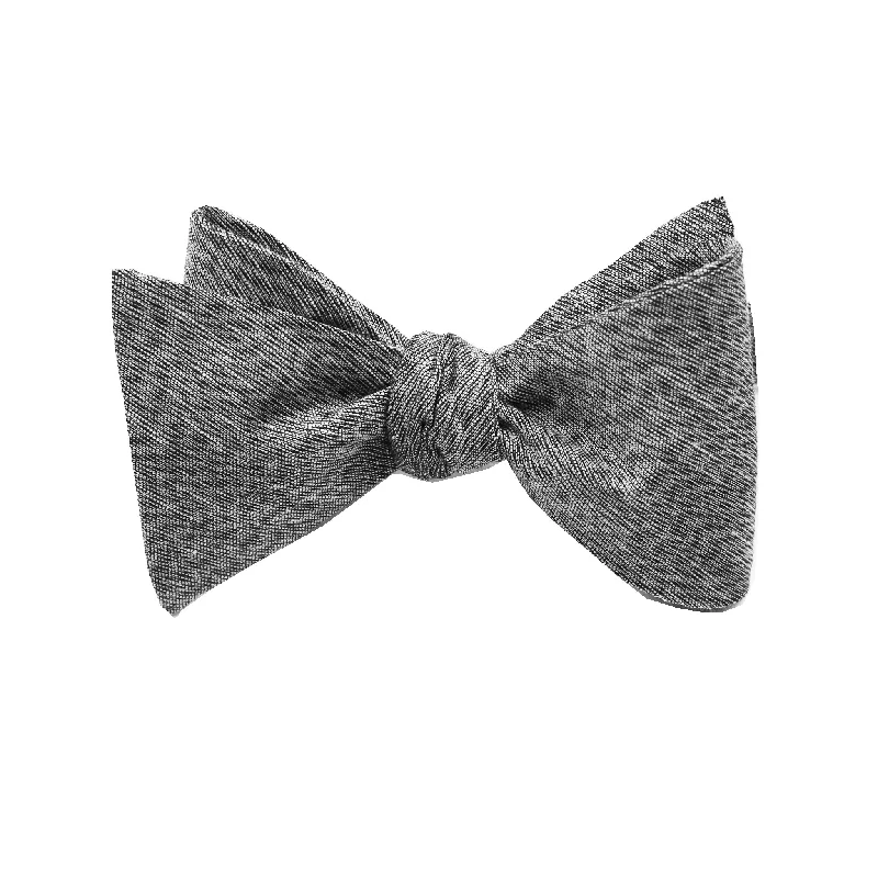 Grey & Black Linen Self Tie Bow Tie