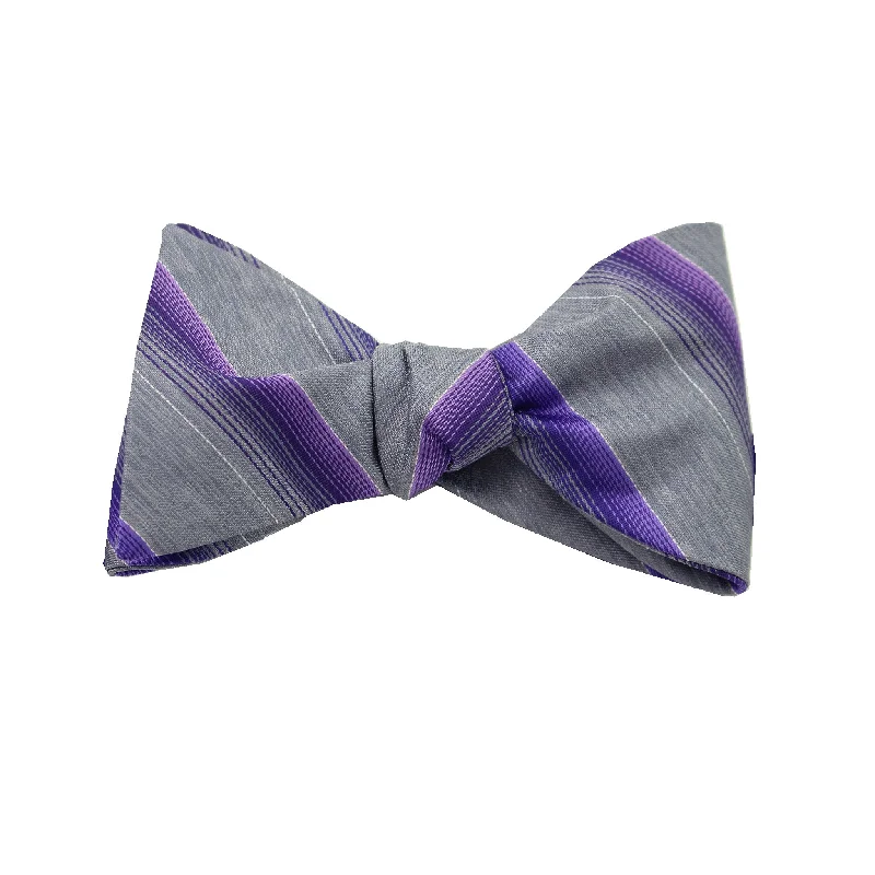 Purple & Silver Striped Self Tie Bow Tie