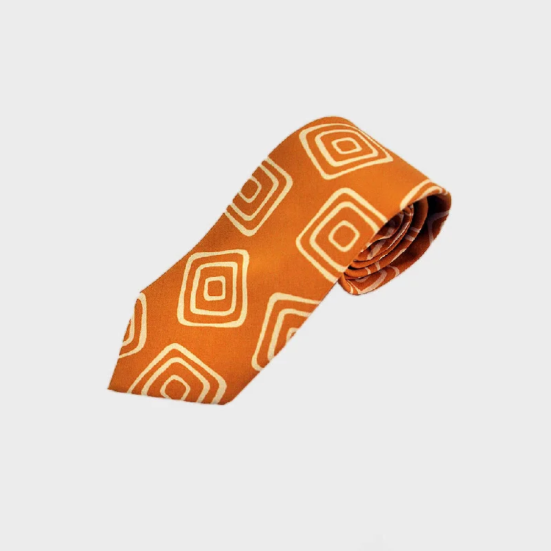 The Groovy Square Silk Tie in Sunset Orange & White