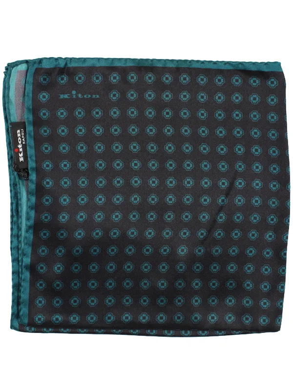 Kiton Pocket Square Dark Green Geometric FINAL SALE