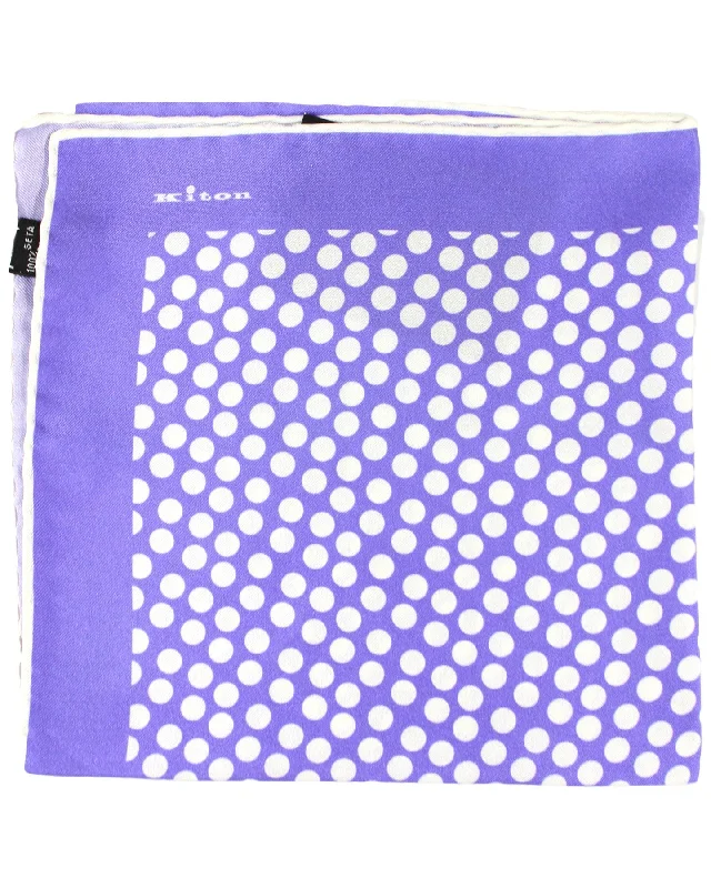 Kiton Silk Pocket Square Lilac White Polka Dots SALE