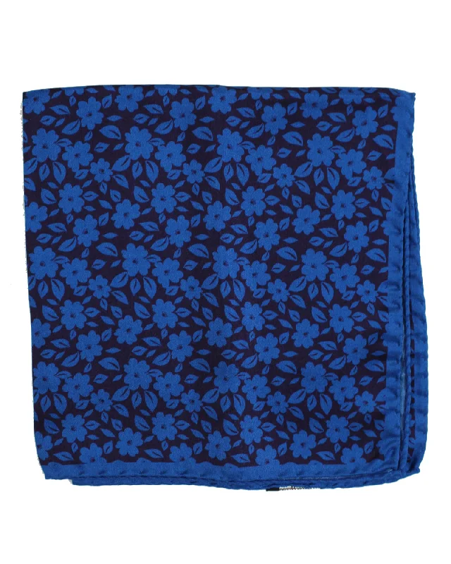 Kiton Silk Pocket Square Royal Blue Floral