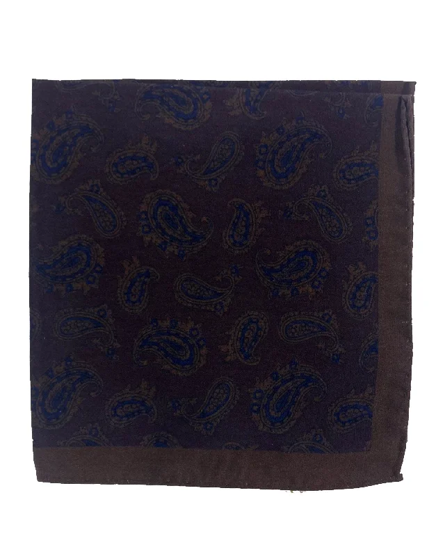 Luigi Borrelli Pocket Square Brown Dark Blue Paisley SALE