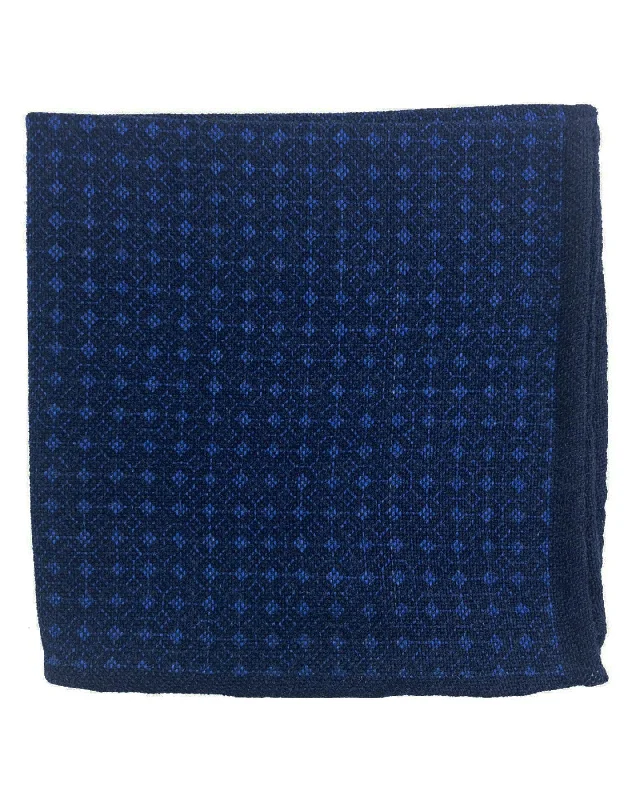 Luigi Borrelli Wool Pocket Square Navy Blue Geometric