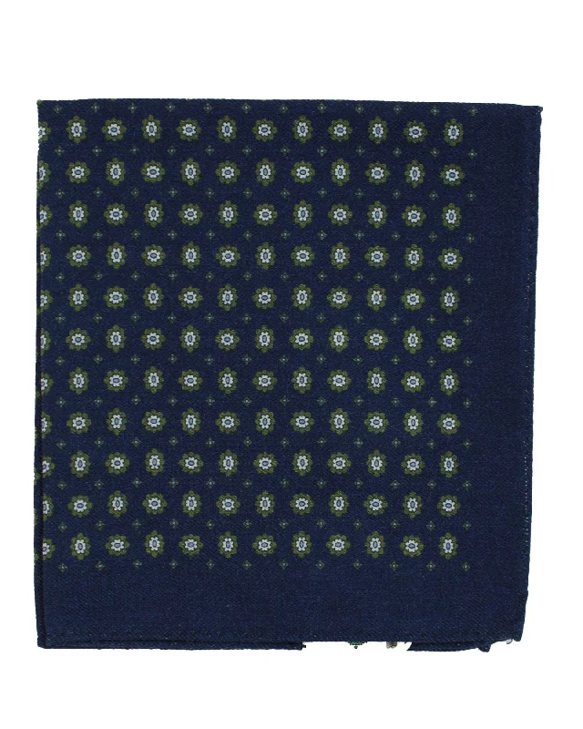 Luigi Borrelli Wool Pocket Square Navy Blue Green SALE