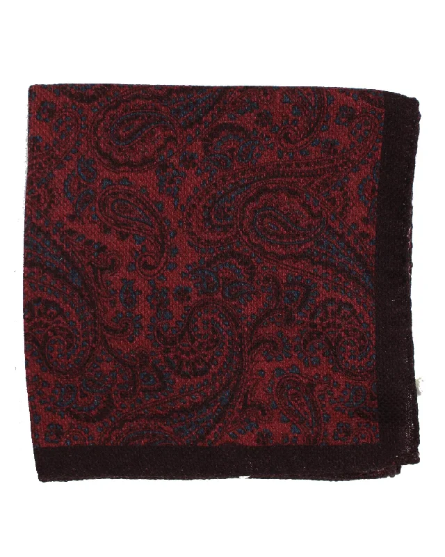 Luigi Borrelli Wool Silk Pocket Square Maroon Purple Dark Blue Paisley