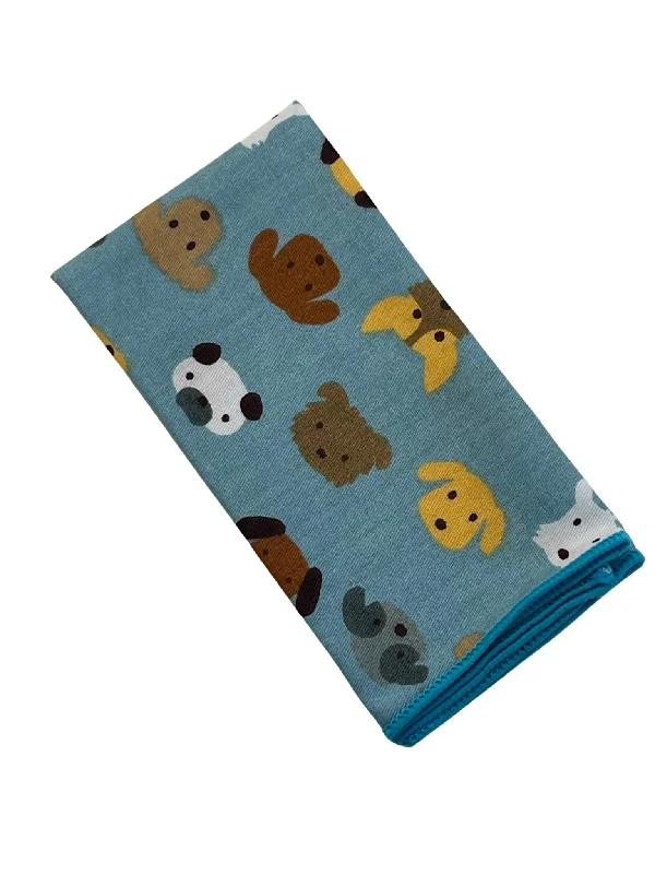 Medium denim  blue pocket square with cute dog puppy design