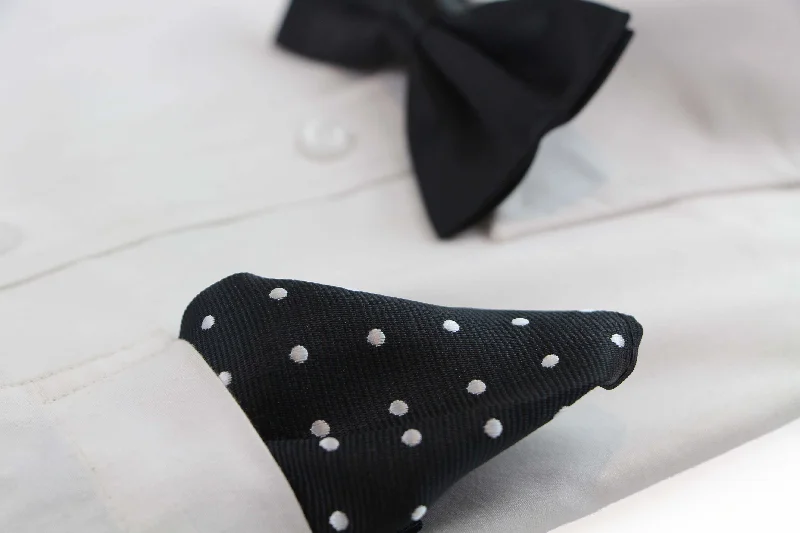 Mens Black & Silver Small Polka Dot Silk Pocket Square