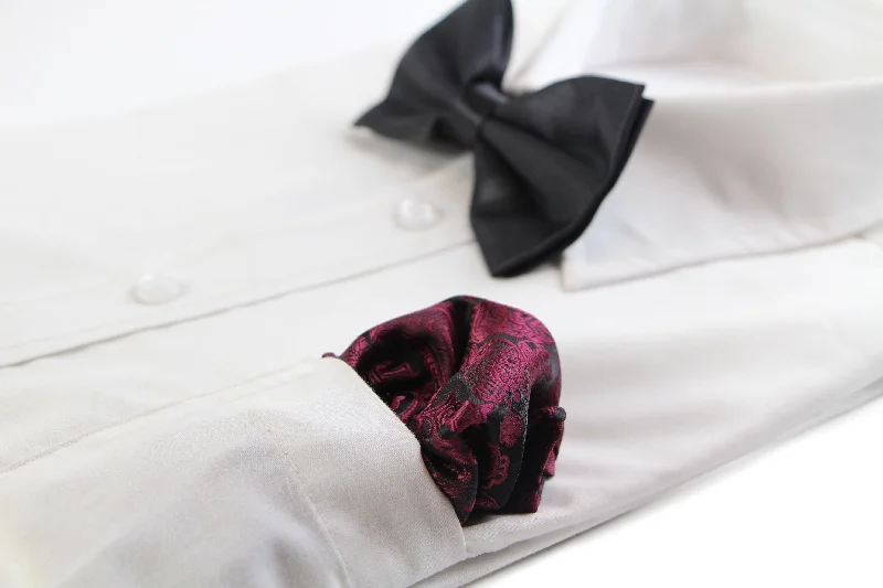 Mens Black & Maroon Paisley Silk Pocket Square