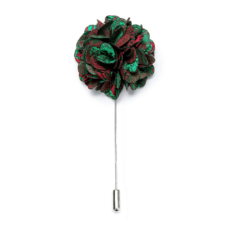 Novelty Green Burgundy Floral Lapel Pin