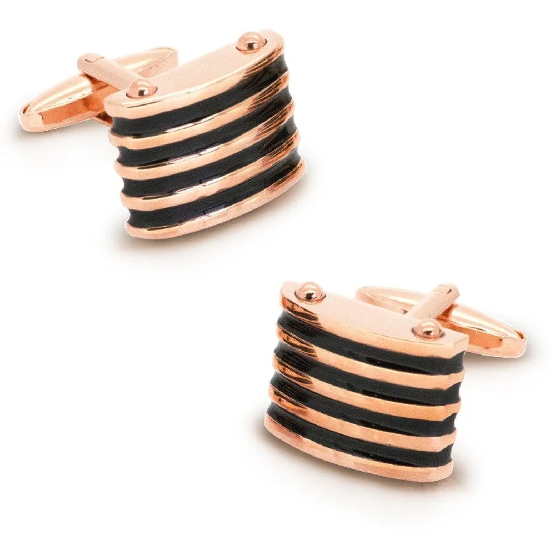 Rose Gold with Black Enamel Grooves Cufflinks